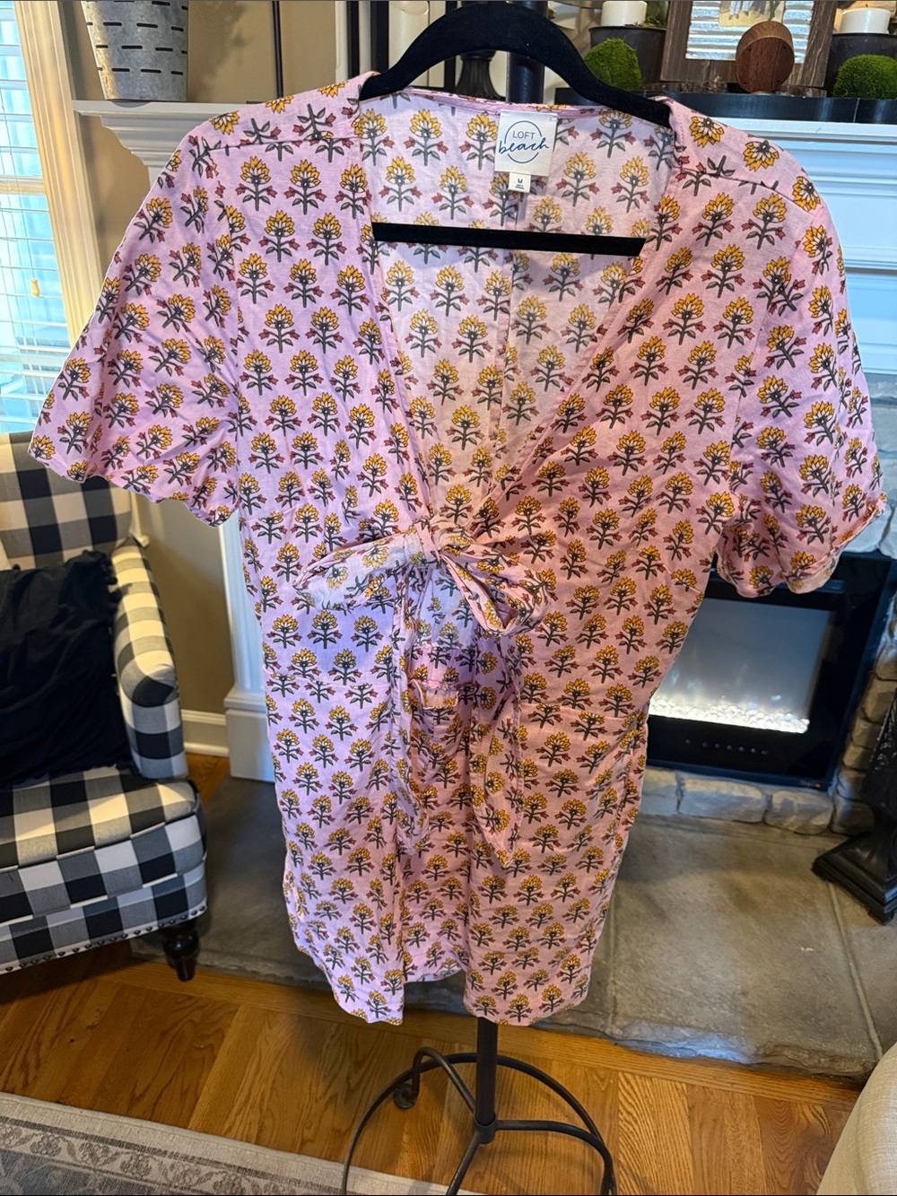 LOFT pink floral tie-front top
